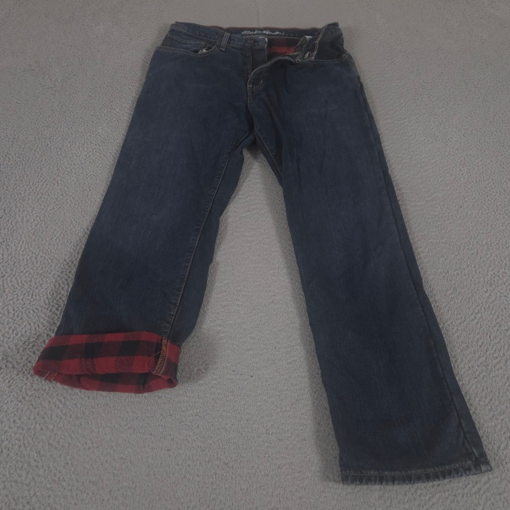 Eddie Bauer Jeans Mens 32x30 Blue Relaxed Fit Flannel Lined Straight Leg Cotton